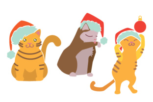 Cat with Christmas Hat Design Set