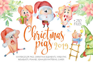 Christmas Cute Pigs Collection Illustrations