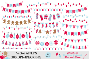 Christmas Red & Blue Bunting Illustrations