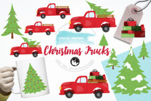 Christmas Trucks Clipart Set: Festive Illustrations for Real Design Work